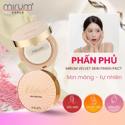 Phấn phủ siêu mịn che khuyết điểm cao, chống tia UV cho làn da mịn màng Mirum – Mirum velvet skin finish pact SPF30/PA+++